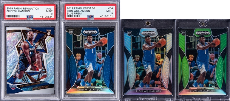 2019/20 Panini Zion Williamson Rookie Card Collection (4 Different) Including PSA MINT 9 Examples!